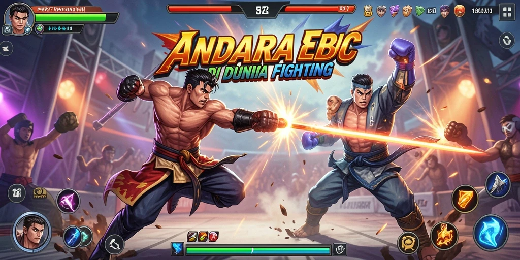 Screenshot gameplay ANDARA88 menunjukkan pertarungan intens antara karakter-karakter yang kuat.