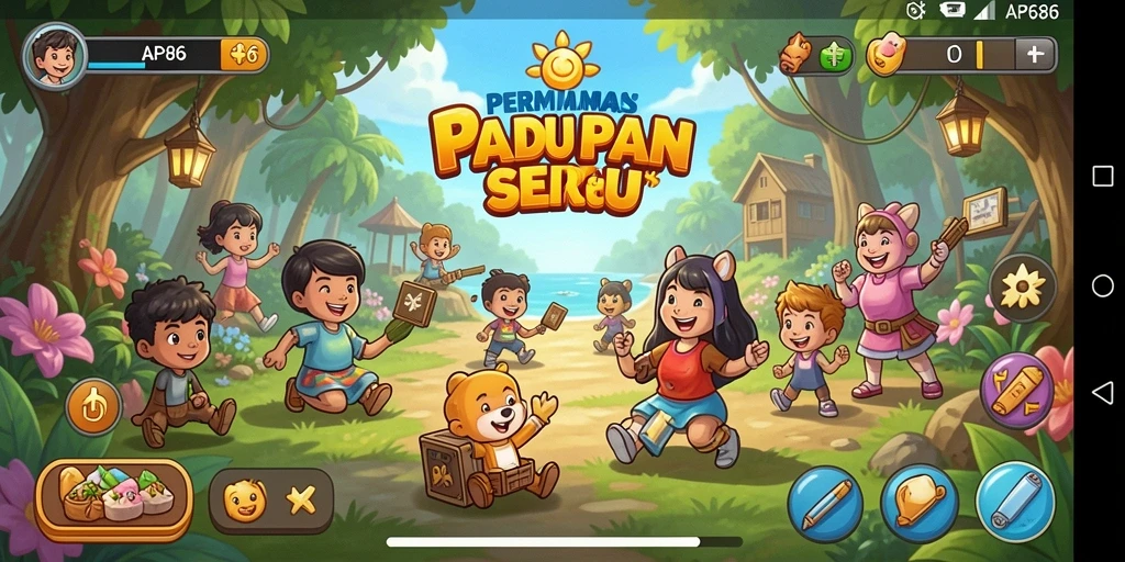 Screenshot gameplay menampilkan kombinasi warna-warni dari elemen Match-3.