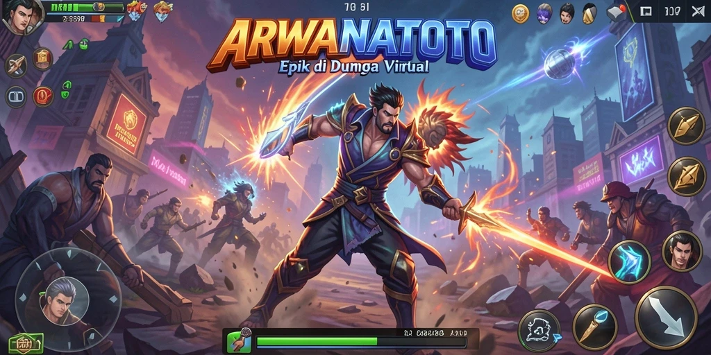 Screenshot ARWANATOTO menampilkan aksi pertarungan karakter dengan efek visual yang mengesankan.