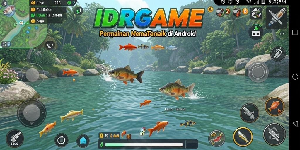 Tampilan layar permainan IDRGAME yang menampilkan aksi memancing yang mendebarkan.