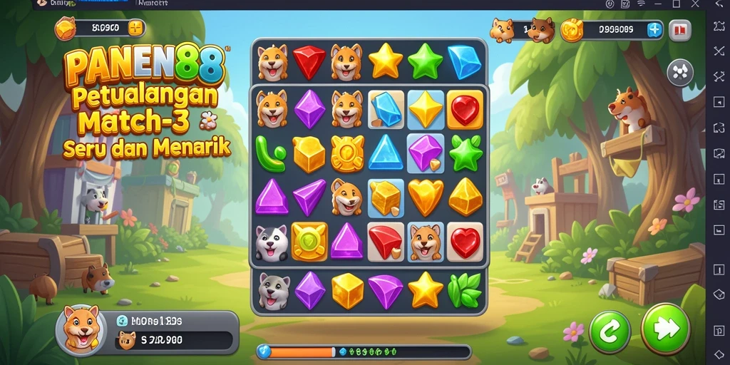 Tampilan seru gameplay Match-3 di PANEN88 dengan grafis menarik.