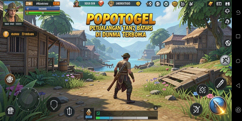 Screenshot gameplay <strong>POPOTOGEL</strong> menunjukkan dunia terbuka yang luas dan penuh petualangan.