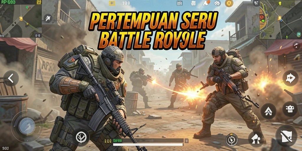Tangkapan layar RP888 menampilkan aksi pertempuran epik di arena Battle Royale.