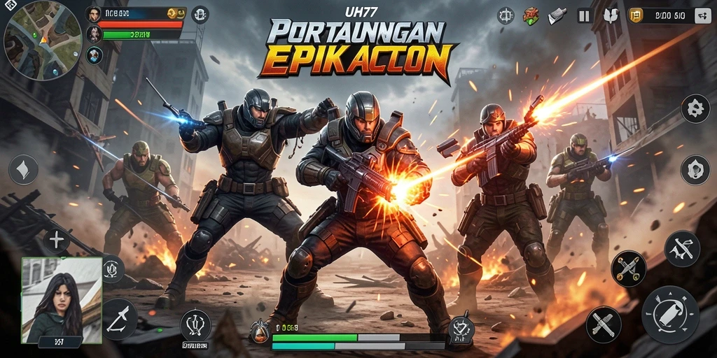 Tampilan gameplay UH77 yang mendebarkan dan penuh aksi.