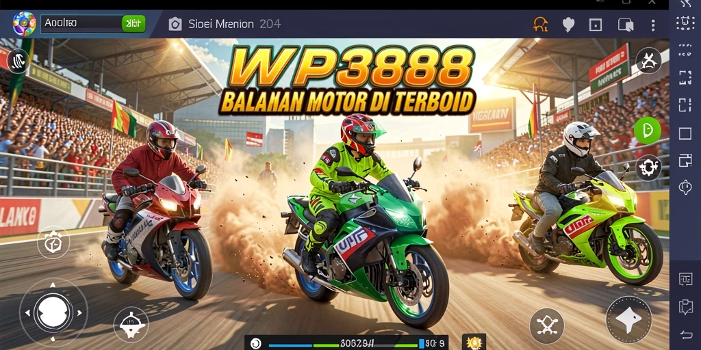 Tangkapan layar WP888 menampilkan balapan motor yang mendebarkan dan grafis yang memukau.